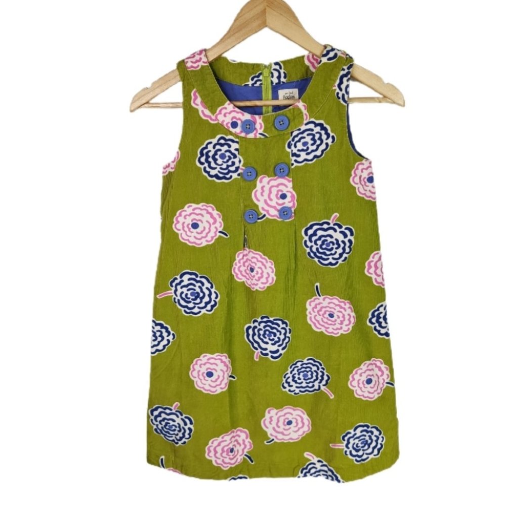 Mini Boden Floral Corduroy Shift Dress Green 9 10